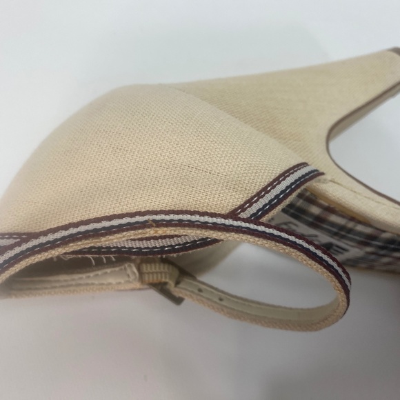 American Eagle Womens Heel Shoes 10 Canvas Peep Toe Ankle Strap Bows Plaid - Picture 14 of 16